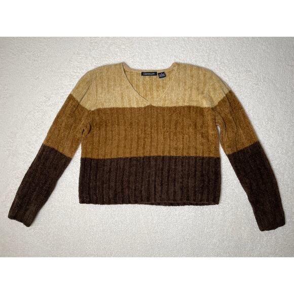 Tomfoolery Women's Street Style Color Block Cozy Warm Teddy Sweater Brown M - Picture 1 of 8